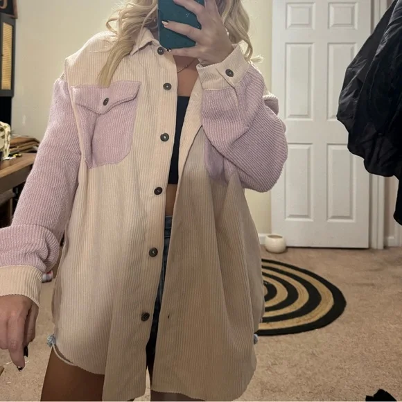 She + Sky Two-Tone Lilac&Soft Pink Shacket - Picture 3 of 6